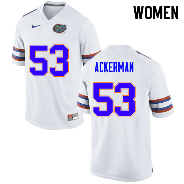 Women #53 Brendan Ackerman Florida Gators College Football Jerseys Sale-White - Click Image to Close